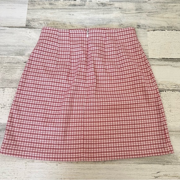 John Galt Skirt Women S Red White Plaid Mini Slit Fitted Y2K Brandy Melville - Picture 3 of 8